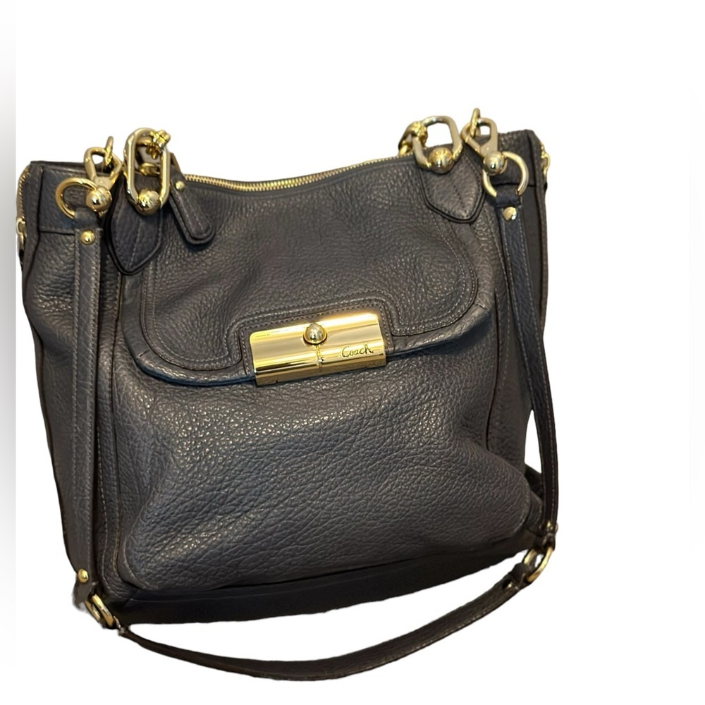 Authentic Coach  Kristen Gray Pebbled Leather Expandable Side Zipper Satchels